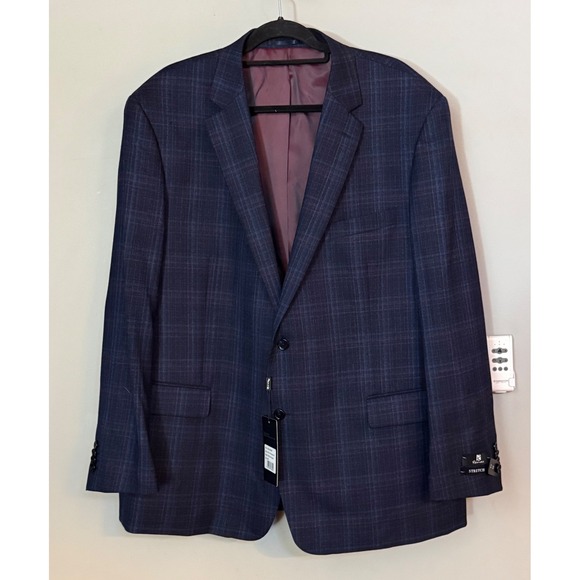 Renoir Blazer‎ Classic Fit Plaid Mens R48 Wool Stretch Performance Jacket